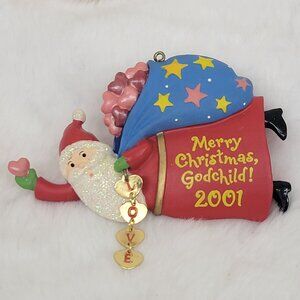 Vintage Carlton Cards Godchild Christmas Santa Ornament in Original Box